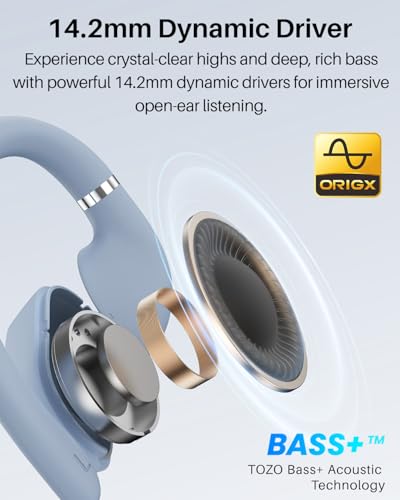 TOZO OpenWear Open Ear Earbuds, AI Translation Real Time 145+ Languages | 60H Translator Ear Buds Audifonos Traductores Inglés Español, All Day Comfort, Bluetooth Headphones 5.4 with Smart Display - color: Blue