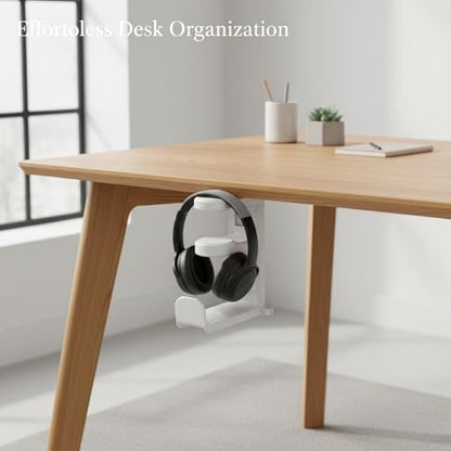 Under Desk Headphone Hanger Clamp, Rotating Mount for Sit-Stand Desks, No-Drill Installation, Paper-Based Composite (1 PC) - color: White