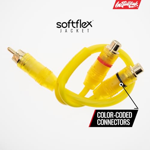 Install Link RCA Y Adapter Cable, 1-Female to 2-Male Splitter, 2-Pack (OFC) | Pure OFC Copper, 1ft, Feeds One Stereo Signal to Two Components, for Subwoofer, Home Theater, Car Audio Amplifier, Studio - color: Frosted Yellow, size: 1-Male to 2-Female