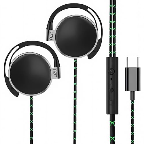 Clip-on USB-C Earphones with Mic & Controller, C-type Earphones with Subwoofer Stereo, Compatible with iPad & Android Smartphones