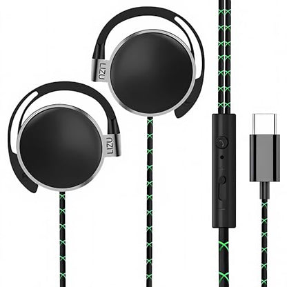 Clip-on USB-C Earphones with Mic & Controller, C-type Earphones with Subwoofer Stereo, Compatible with iPad & Android Smartphones