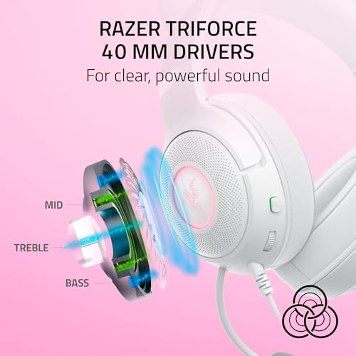 Razer Kraken Kitty V2 USB Wired Headset, Chroma RGB Kitty Ears, White | Stream Reactive Lighting, HyperClear Cardioid Mic, 40 mm Drivers, 7.1 Surround Sound, Comfortable Ear Cushions - color: White