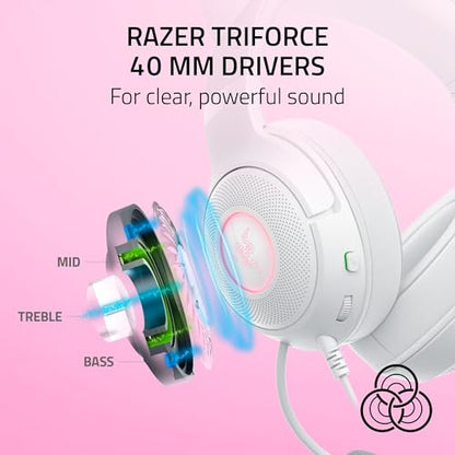 Razer Kraken Kitty V2 USB Wired Headset, Chroma RGB Kitty Ears, White | Stream Reactive Lighting, HyperClear Cardioid Mic, 40 mm Drivers, 7.1 Surround Sound, Comfortable Ear Cushions - color: White