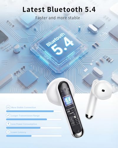 Wireless Earbuds, 2026 Bluetooth 5.4 Headphones Bass Stereo Ear Buds with Noise Cancelling Mic, LED Display in Ear Earphones 50H Playtime Ear Buds, IP7 Waterproof for Laptop Pad Phones Soft White - color: Soft White