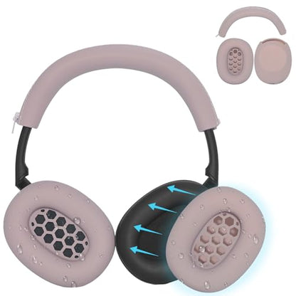 Adhiper XM6 Sweat Covers Accessories for Sony WH-1000XM6 - Rose Gray | Soft Silicone Case, 2-in-1 Headphone Cover with Earpad Covers & Headband Cover, Sweatproof & Easy to Clean & Secure Fit - color: Rose Gray