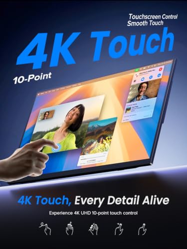 UPERFECT 4K Portable Monitor Touchscreen, 15.6” 125% sRGB Laptop Monitor | 3840*2160 UHD, 450 Nits Ultra-Slim Monitor, USB-C & MINI HDM, VESA & Stand, Travel Screen for Computer, PC, Game Consoles - size: 15.6"
