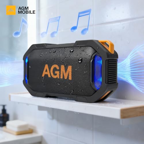 AGM MagROCK Portable Bluetooth Speaker, IP67 Waterproof, Drop-proof&Dust-proof, Bluetooth 5.3 Outdoor Speakers, Powerful Stereo Sound with Boosted Volume, Vibrant RGB Light, Magnetic Attachment Design