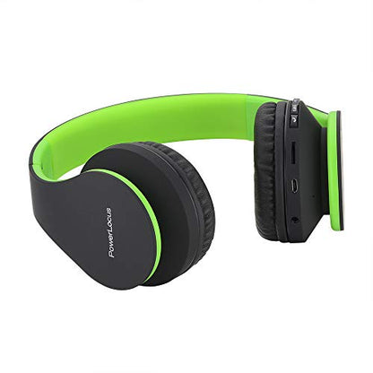 PowerLocus Wireless Bluetooth Over-Ear Stereo Foldable Headphones, Wired Headsets Rechargeable with Built-in Microphone for iPhone, Samsung, LG, iPad (Black/Green) - color: Black/Green