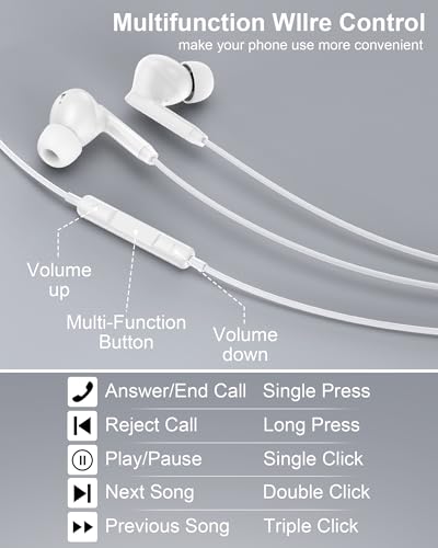 iPhone 17e 17 16 USB C Wired Headphones with Mic, Noise Cancelling Earbuds | USBC for iPhone 16e Pro Max 15 Plus, Samsung Galaxy Bud Ultra Apple Wired Ear Buds in-Ear Type C Plug Earphones Mic