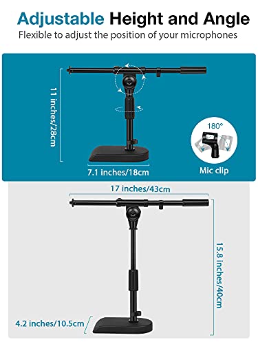 InnoGear Weighted Base Desk Microphone Stand & Low Profile Mic Boom Arm Bundle for Blue Yeti HyperX QuadCast SoloCast Snowball Fifine Shure SM7B and Other Mics
