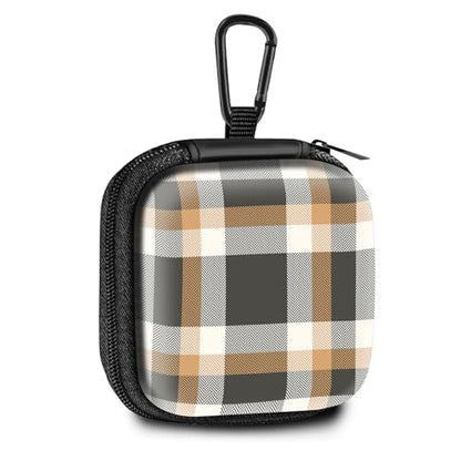 Square Data Cable Earbud Charger Coin Storage Bag Shockproof and Drop-Proof EVA Material Compatible with AirPod(Grey Yellow Lattice Textile) - color: Grey yellow lattice textile