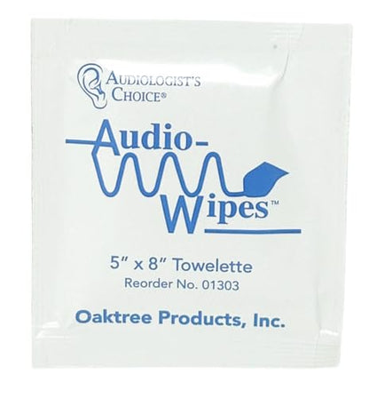 Audiologist's Choice Audio Wipes | 100 Individually Wrapped Towelettes | Alcohol-Free | Cleans, Removes Earwax & Sweat from Hearing Aids, Earmold, Airpods, Earbuds, in-Ear Monitors (IEMs)