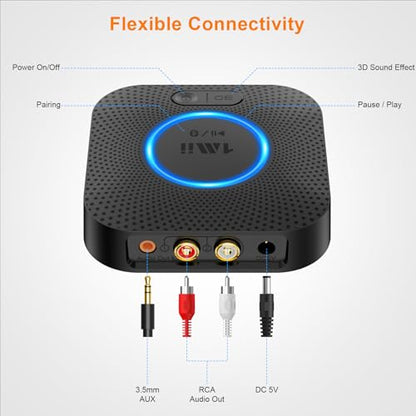 1Mii B06+ Bluetooth Receiver, Hi-Fi Wireless Audio Adapter, Bluetooth 5.3 Receiver with 3D Surround aptX HD aptX Low Latency for Home Music Streaming Stereo System - color: Black