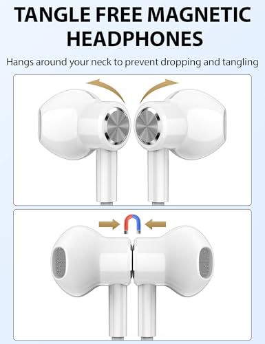 iMangoo for Apple Lightning Headphones MFi-Certified Wired Earbuds White | Magnetic Larger Ear Buds Earphones with Anti-Drop Tips Corded Headset Cord for iPhone 14 Plus 13 Pro Max 12 Mini 11 XS XR 8