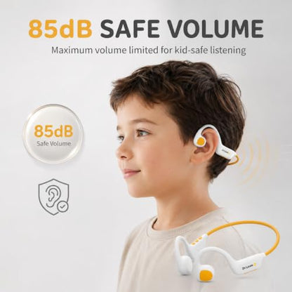 Kids Headphones - Bluetooth 6.0 Air Conduction Open Ear Kids Bluetooth Headphones - 85dB Safe Volume, IPX4 Waterproof - with Mic for School, Gaming, Sleeping, White