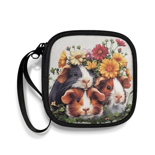 Earphone Earbud Carrying Case Holder for Wired Earbuds, Bluetooth Headset, Wall Charger Adapter, USB Cable, Cell Phone Accessories - Guinea Pig Daisy - color: Guinea Pig and Daisy