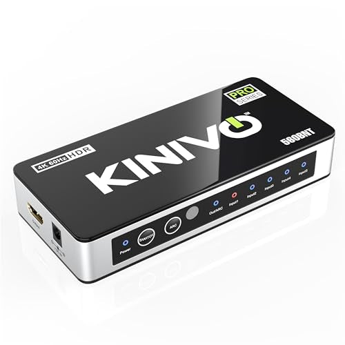 Kinivo HDMI Switch with Audio Extractor 560BNT (5 in 1 Out Hub, Toslink Optical Audio Port, SPDIF, 4K 60Hz Switcher, 18Gbps, IR Remote) - Compatible with Gaming Console, Cable TV, PC, Dolby Digital - size: 4K - 5 Port with Toslink