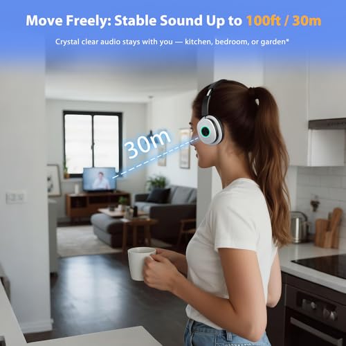 Wireless Headphones for TV Watching, TV Headphones Wireless for Seniors with Transmitter Charging Base, Over Ear Headset with 3 Audio Modes, No Audio Delay Blutooth 5.4, Gifts for Parents, Black&White