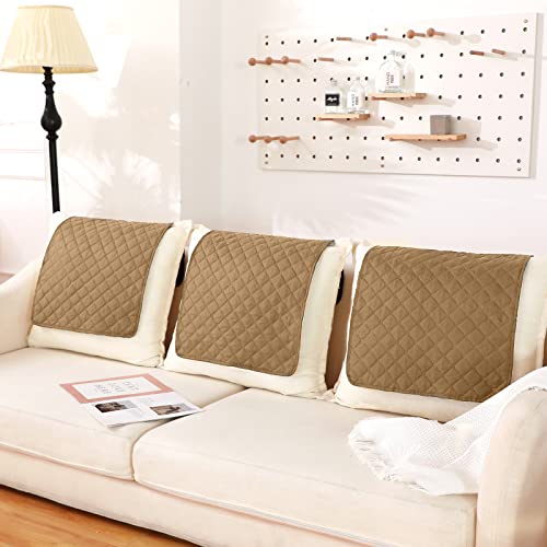 Moukeren 3 Pcs Recliner Headrest Cover for Sofa Chair Couch,Coffee | Quilted Fabric, Furniture Protector for Head Rest, Double-sided Design, Prevent Oil Stains, Washable Slipcovers for Couch - color: Coffee Color