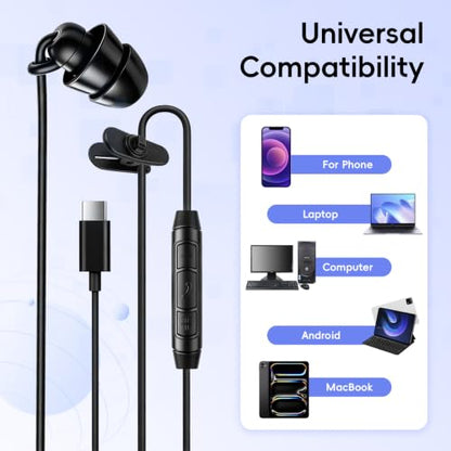 Single Sided Type C Earphone with Microphone | Wired One Ear Earbud | for Phone Laptop PC | USB-C Single Ear Headset 1pc