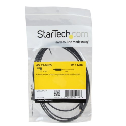 StarTech.com 6 ft Slim 3.5mm to Right Angle Stereo Audio Cable - M/M (MU6MMSRA) Black - size: 6 ft, style: 1 x Angled Connector
