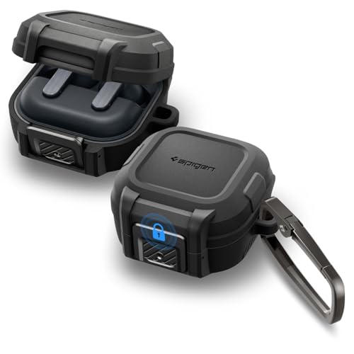 Spigen Lock Fit Designed for Galaxy Buds 4 Pro/Buds 4 Case (2026) | Secure Locking Clip, Dual-Layer Protection, Included Carabiner, Wireless Charging Compatible - Matte Black - size: Buds4 Pro / Buds 4