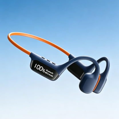 Swimming Headphones Bone Conduction Open Ear Headset MP3 Player Built-in 32G Memory IP68 Underwater Waterproof Stereo Bluetooth Earphone LED Screen for Driving Bicycling Running Skiing-S10 Grey - color: Swim headset S10 Grey