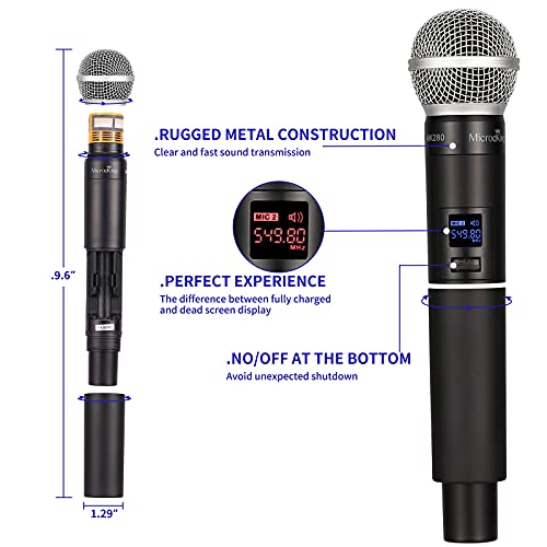 MicrocKing 8-Channel UHF Wireless Microphone System, 8 Mics, 400ft Range | Ideal for karaoke, church, conference & events. 8 dynamic metal handheld mics, 400ft range. Auto connect for easy setup. - style: 8 Handheld mics