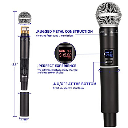 MicrocKing 8-Channel UHF Wireless Microphone System, 8 Mics, 400ft Range | Ideal for karaoke, church, conference & events. 8 dynamic metal handheld mics, 400ft range. Auto connect for easy setup. - style: 8 Handheld mics