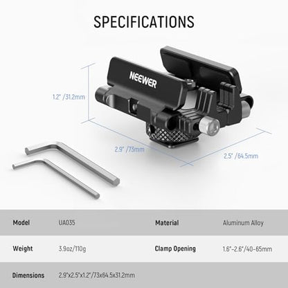 NEEWER Mount Bracket SSD Holder with Cold Shoe Cable Clamp, UA035 | 1.6"-2.6" Compatible with Samsung T5 T7 Sandisk SSD SmallRig BMPCC 4K 6K Cage iPhone 17 16 15 Pro Max Phone Cage - style: UA035