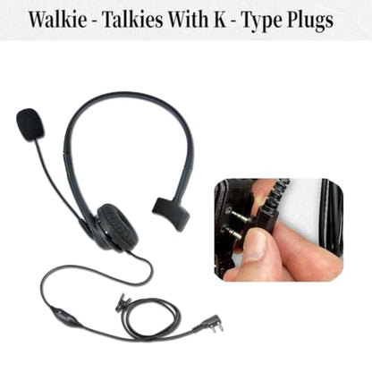 Walkie Talkie Headphones with Microphone, Monaural, Black, Wired, 2 Pin for Walkie Talkies, PTT Microphones, 1 Pack - size: Pack 1