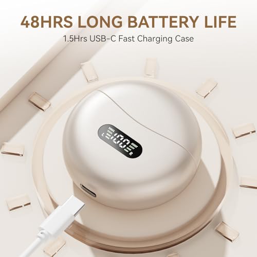 Clip On Earbuds Open Ear Ear Buds Wireless Bluetooth 5.4 Headphones,48H Playtime,IPX6 Waterproof,Touch Control,Comfortable for Workouts and Daily Use (Skin) - color: Skin