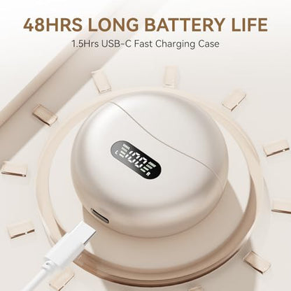 Clip On Earbuds Open Ear Ear Buds Wireless Bluetooth 5.4 Headphones,48H Playtime,IPX6 Waterproof,Touch Control,Comfortable for Workouts and Daily Use (Skin) - color: Skin
