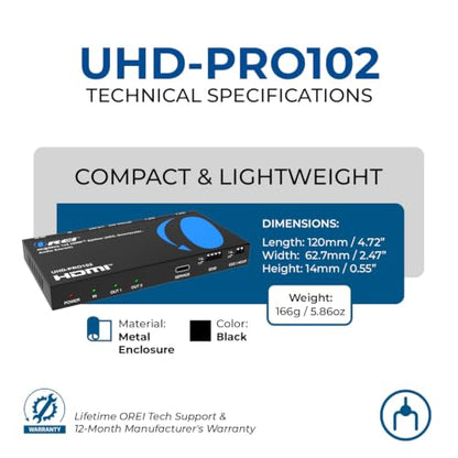 OREI 1x2 HDMI™ Splitter 4K@60Hz Audio Extract, CEC, Downscaler, HDCP 2.3 | OREI 1x2 HDMI Splitter 4K@60Hz Audio Extract With CEC, Downscaler, HDCP 2.3 - style: 1 x 2 HDMI Splitter