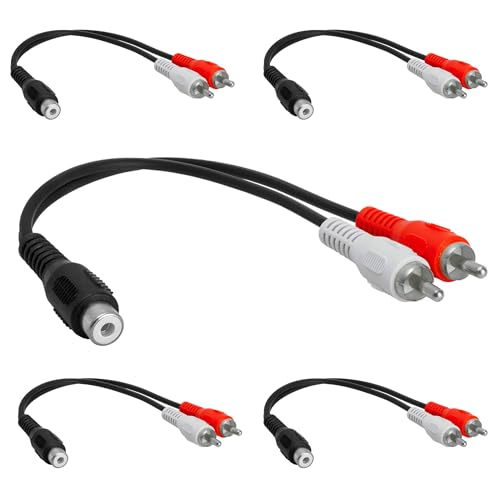 [5 Pack 2 RCA Male to 1 RCA Female Stereo Audio Y-Cable, 2 RCA Plugs to 1 x RCA Jack Y-Adapter Subwoofer Cable - color: 1 RCA F to 2 RCA M, size: 5 Pack