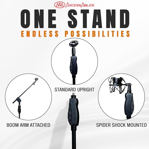 AxcessAbles One-Handed Quick Release Microphone Stand. 74" Height Clutch Adjustment Tripod Mic Stand with 35" Boom Arm. For Singing, Studio and Instruments (1-Pack) - size: 1-Pack