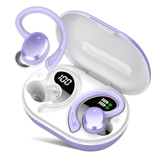 Wireless Earbuds, Bluetooth Earbuds, Bluetooth 5.4 Headphones 68hrs Playtime Sport Earphones with LED Display ENC Noise Cancelling Mic, IPX7 Waterproof Over Ear Ear Buds with Hook for Gym/Workout - color: Dreamy Purple