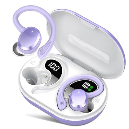 Wireless Earbuds, Bluetooth Earbuds, Bluetooth 5.4 Headphones 68hrs Playtime Sport Earphones with LED Display ENC Noise Cancelling Mic, IPX7 Waterproof Over Ear Ear Buds with Hook for Gym/Workout - color: Dreamy Purple