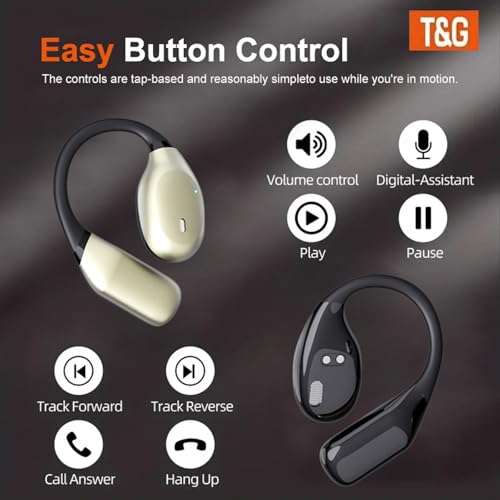 T&G Wireless Earbuds, Bluetooth 5.3 with 90H Playtime, | Sports Earhooks Ear Buds with Deep Bass, Waterproof Over Ear Bluetooth Earphones for Workout, Running, Gym, Travel (Black)