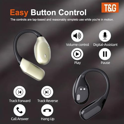 T&G Wireless Earbuds, Bluetooth 5.3 with 90H Playtime, | Sports Earhooks Ear Buds with Deep Bass, Waterproof Over Ear Bluetooth Earphones for Workout, Running, Gym, Travel (Black)