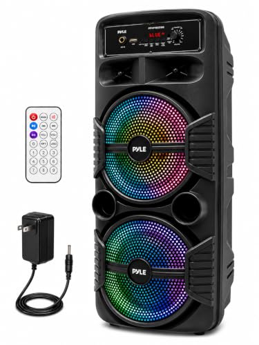 Portable Bluetooth PA Speaker System - 600W Rechargeable Outdoor Bluetooth Speaker Portable PA System w/Dual 8” Subwoofer 1” Tweeter, Microphone in, Party Lights, USB, Radio, Remote - Pyle PPHP2835B - color: Raven