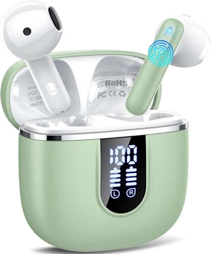 Wireless Earbuds Bluetooth 5.4 Headphones, 40H Playtime In-Ear Earphones with 4 ENC Noise Cancelling Mic, 3D Bass Stereo Sound, IP7 Waterproof Bluetooth Earbuds USB-C LED for iPhone Android, Green - color: Light Green
