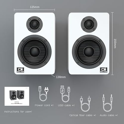 H2 Bookshelf Speakers, 60W Stereo, Record Player/Computers Speakers, DSP, Carbon-Fiber Woofer, Silk Tweeter, Optical/USB-C/AUX, Bluetooth 5.3, White - color: White