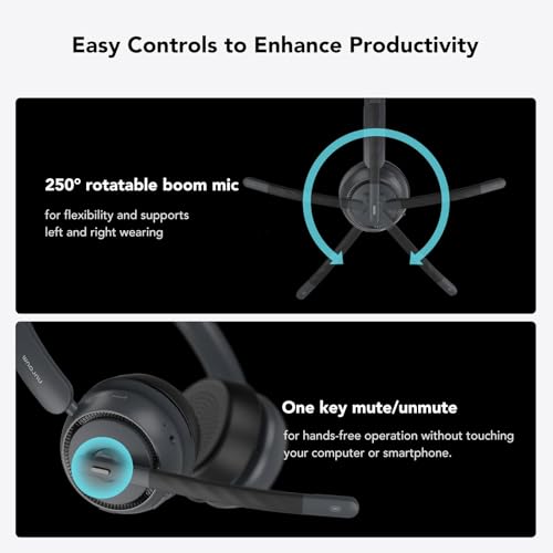 NUROUM HP31DU Wireless Headset with Mic & Dongle for Work | Multi-Point Connection, All-Day Comfort, Long Battery Life, One Button Mute, Versatile Connectivity