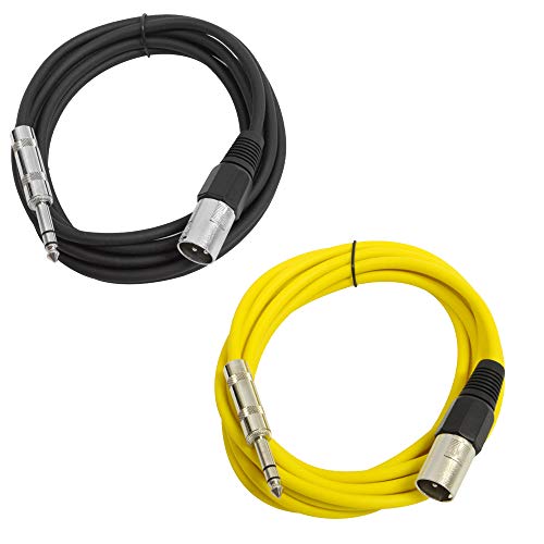 Seismic Audio - SATRXL-M10-2 Pack of 10 Foot 1/4 Inch TRS to XLR Male Patch Cables - Balanced - 10 Foot Patch Cord - Black and Yellow - color: Black and Yellow