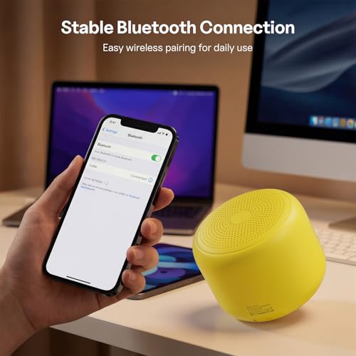 Bobtot Portable Bluetooth Speakers with Strap Easy to Carry Mini Speaker | Wireless Waterproof with Loud Stereo Sound, 20 Hours Playtime, Rechargeable Battery, Built-In Microphone, Yellow - color: Yellow