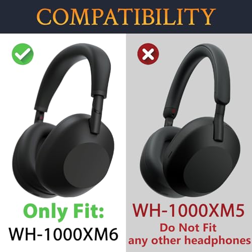 SOULWIT Earpads Replacement for Sony WH-1000XM6(WH1000XM6) Noise Canceling Headphones, Ear Pads Cushions with Soft Protein Leather and High-Density Memory Foam - Black - color: Black
