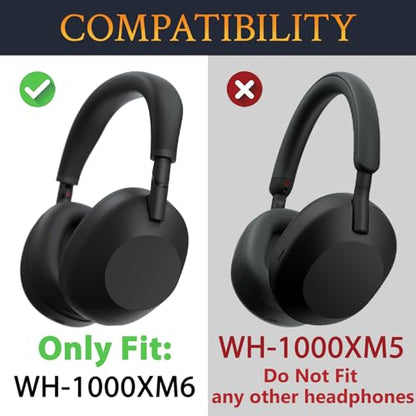 SOULWIT Earpads Replacement for Sony WH-1000XM6(WH1000XM6) Noise Canceling Headphones, Ear Pads Cushions with Soft Protein Leather and High-Density Memory Foam - Black - color: Black