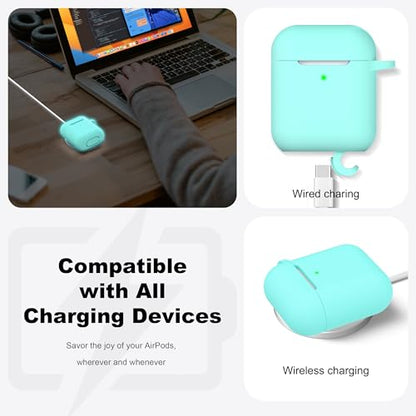 for AirPods 2nd/1st Case Silicone Cover, Glow Blue | Compatible with Apple AirPods 2nd/1st (2019/2016) Generation with Keychain & Cleaner Kit, Wireless Charging Compatible - color: E1-Glow Blue