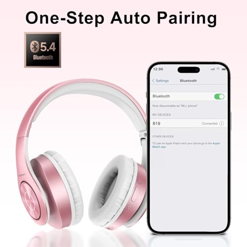 TUINYO Bluetooth Headphones Wireless, Over Ear Stereo Wireless Headset 40H Playtime with deep bass, Soft Memory-Protein Earmuffs, Built-in Mic Wired Mode PC/Cell Phones/TV- Rose Gold - color: Rose Gold Upgrade